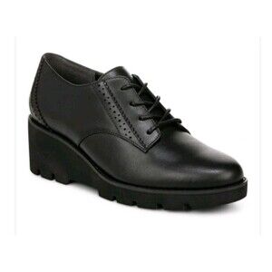 NIB Vionic Anaheim Women's Comfort Wedge Oxford Derby Shoe Black Size 7 EU 37